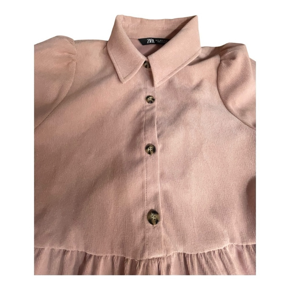 ZARA Pink Corduroy Babydoll Dress Size Small Tiered Casual Summer Spring Boho - Picture 4 of 11